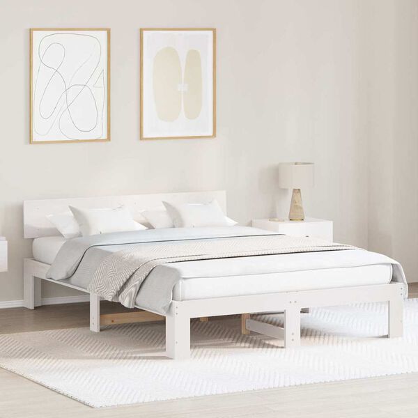vidaXL Bed Frame with Headboard White 140 x 200 cm Solid Pine Wood