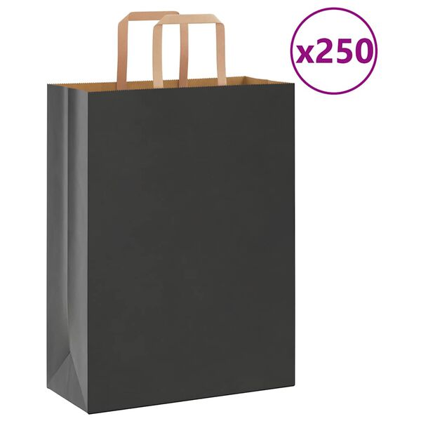 vidaXL Paper Bags 250 pcs with Handles Black 26x12x35 cm