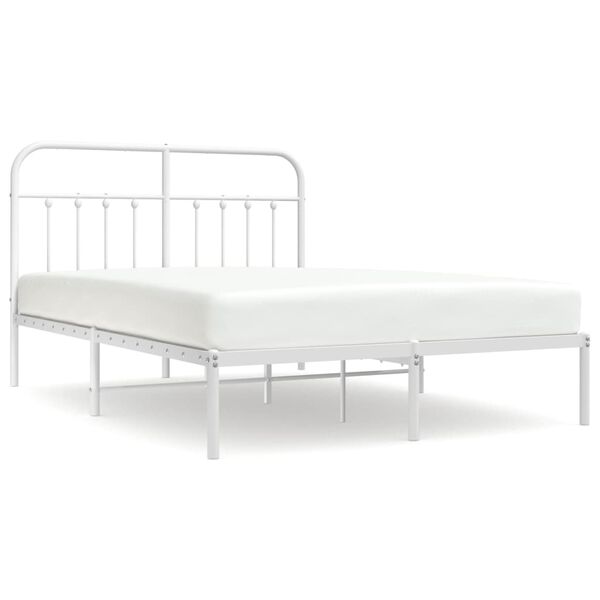 vidaXL Metal Bed Frame without Mattress with Headboard White 140x200cm