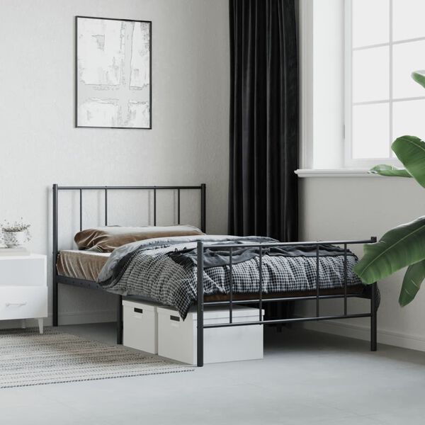 vidaXL Metal Bed Frame without Mattress with Footboard Black 107x203cm