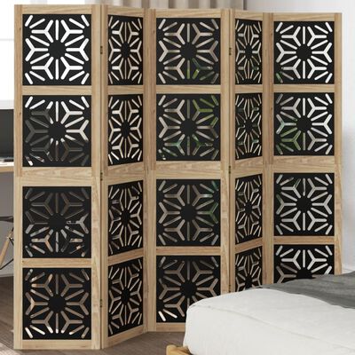 vidaXL Room Divider 5 Panels Brown and Black Solid Wood Paulownia