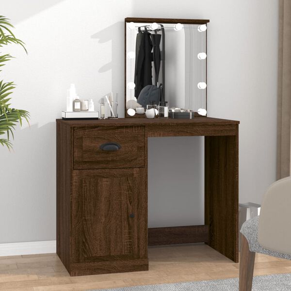 vidaXL Dressing Table with LED Brown Oak 90x50x132.5 cm Engineered Wood