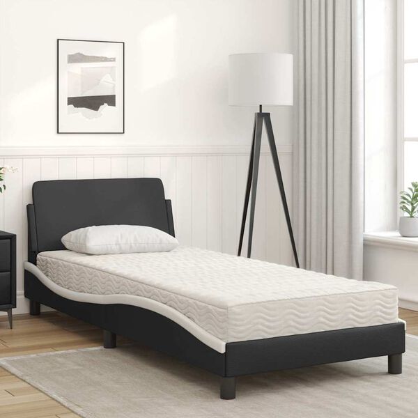 vidaXL Bed with Mattress "Dover" Black and White Single Faux Leather