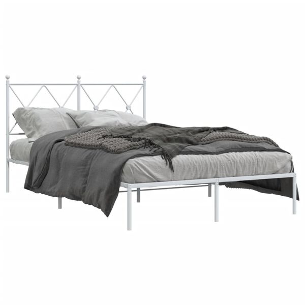 vidaXL Metal Bed Frame without Mattress with Headboard White 120x200cm