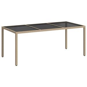 vidaXL Garden Table Beige 190x90x75 cm Tempered Glass and Poly Rattan