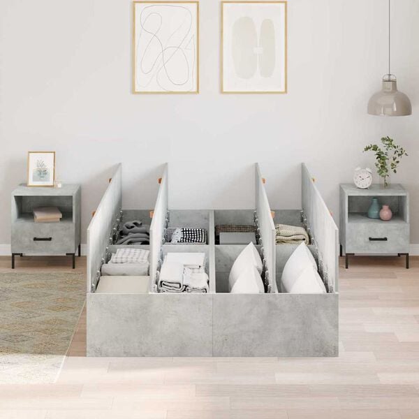 vidaXL Storage Bed Frame Concrete Grey 120 x 200 cm Engineered Wood