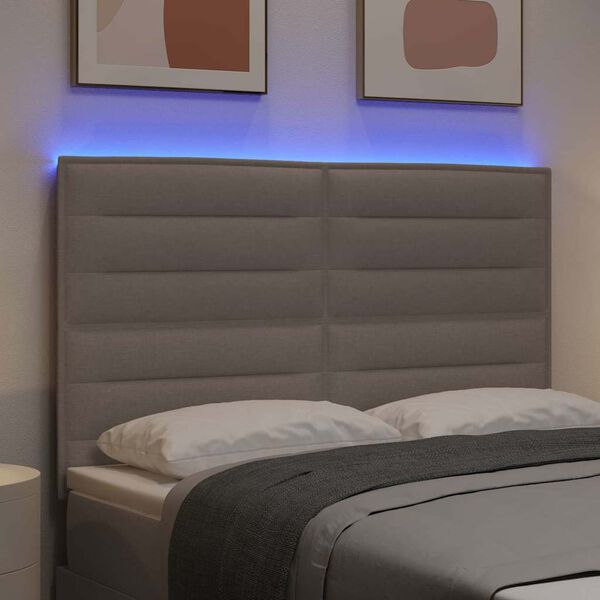 vidaXL LED Headboard with LED Strip Lights Manual Taupe 160 cm Fabric