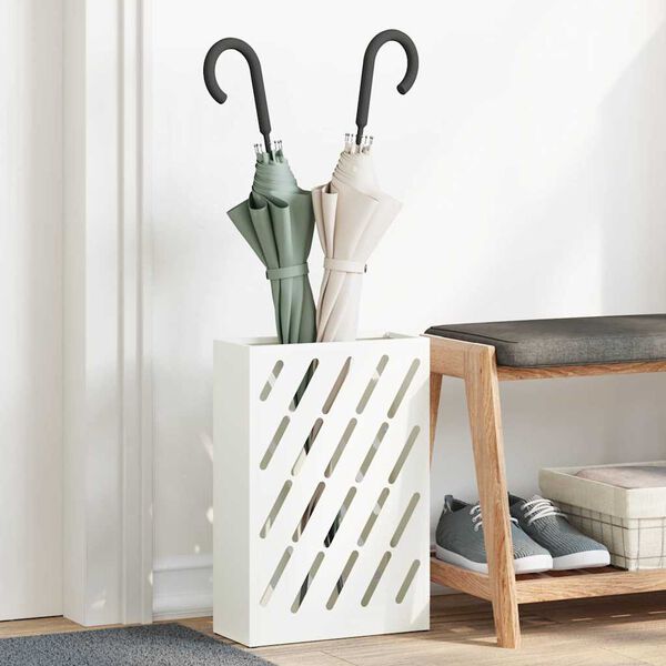 vidaXL Umbrella Stand with Storage White 28 x 12 x 41 cm Steel
