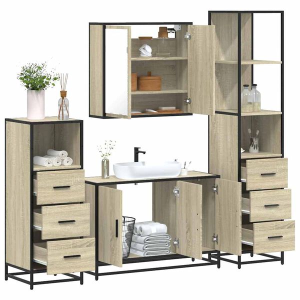 vidaXL 4&nbsp;Piece Bathroom Furniture Set&nbsp;Sonoma Oak Engineered Wood