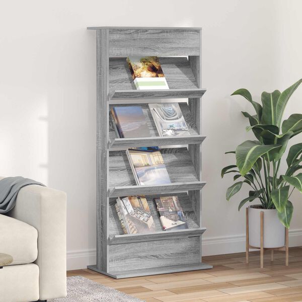 vidaXL Magazine Rack Grey Sonoma 70 x 41 x 156 cm Engineered Wood