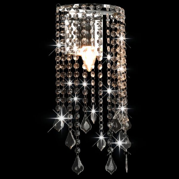 vidaXL Wall Lamp with Crystal Beads Silver Rectangular E14 Bulbs