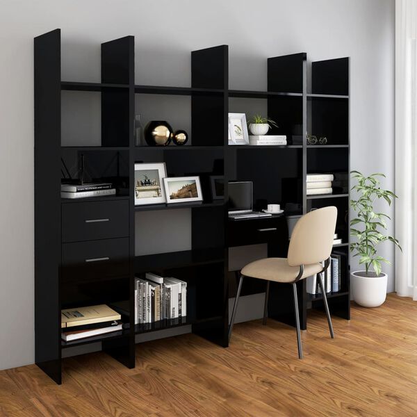 vidaXL 4 Piece Book Cabinet Set High Gloss Black Engineered Wood