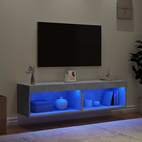 vidaXL TV Cabinets with LED Lights 2 pcs Concrete Grey 60x30x30 cm