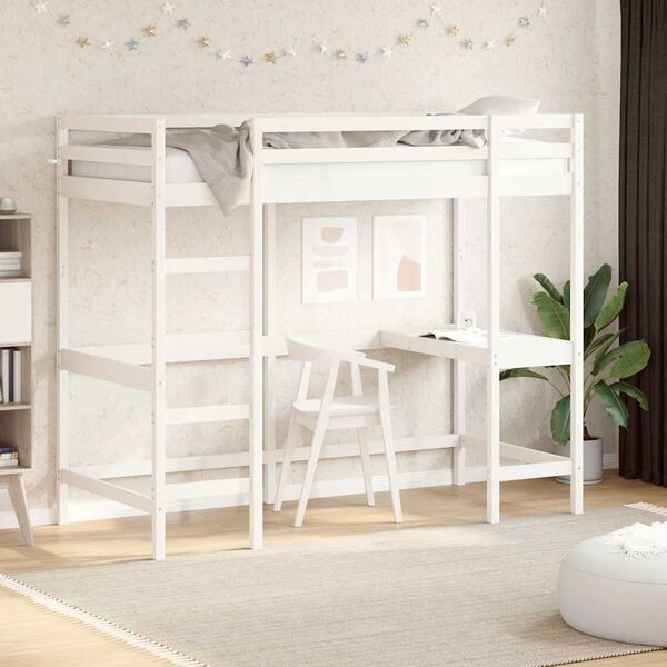 vidaXL Loft Bed without Mattress White 90x190 cm Single Solid Wood Pine