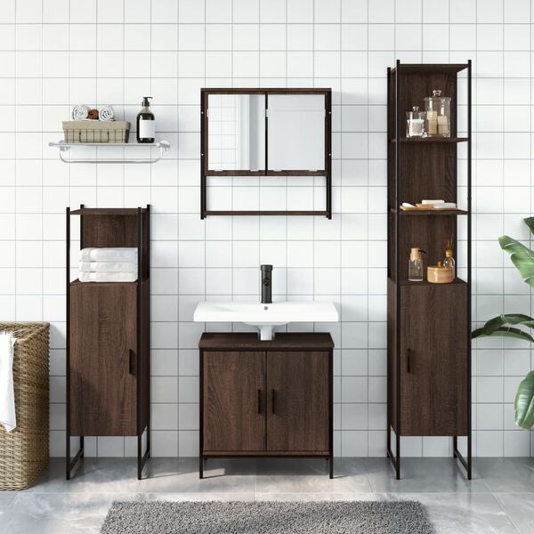 vidaXL 4 Piece Bathroom Furniture Set Brown Oak Engineered Wood