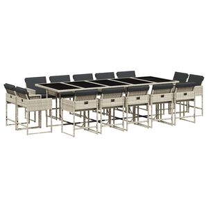 vidaXL 15 Piece Garden Dining Set with Cushions Light Grey Poly Rattan