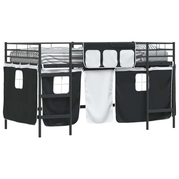 vidaXL Kids'Loft Bed Frame with Curtains Black 90 x 201 cm