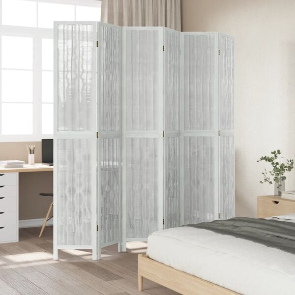 vidaXL Room Divider 6 Panels White Solid Wood Paulownia