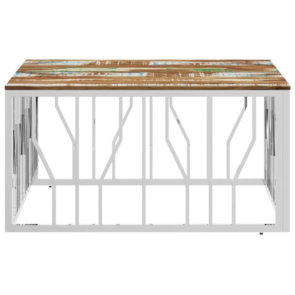 vidaXL Coffee Table Silver Stainless Steel and Solid Wood Reclaimed