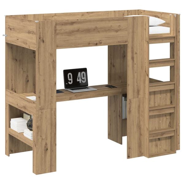 vidaXL Loft Bed Frame with Desk with Storage Artisan Oak 80 x 200 cm