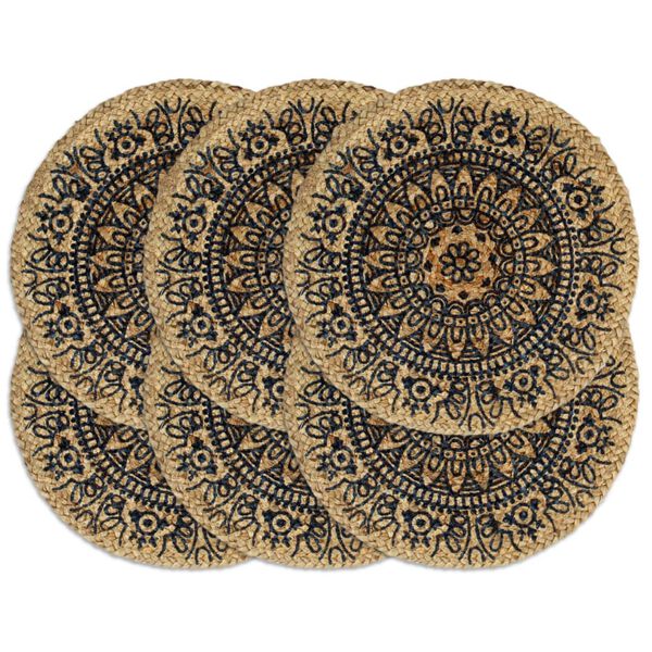 vidaXL Placemats 6 pcs Dark Blue 38 cm Round Jute