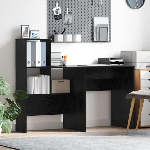 vidaXL Desk with Shelf Black Oak 131.5 x 50 x 106.5 cm Engineered Wood
