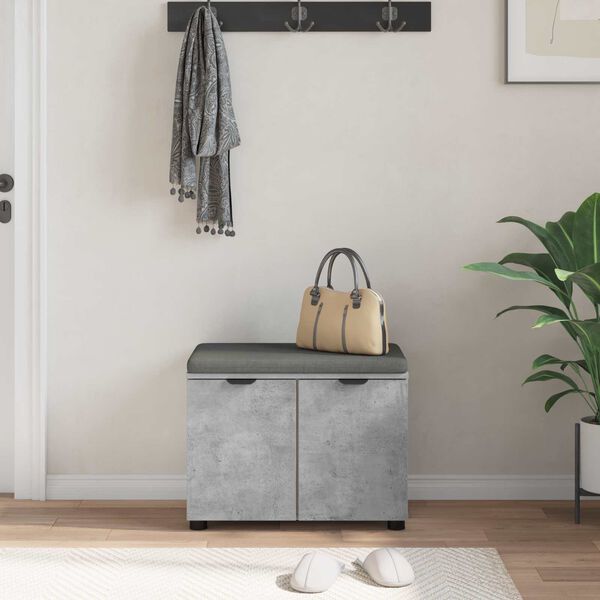 vidaXL Hall Bench with Cushion with Door Concrete Grey 60 x 38 x 46 cm