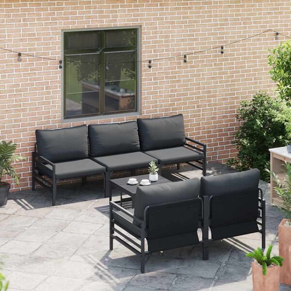 vidaXL Garden Sofa Set with Cushion 6 pcs Black Steel