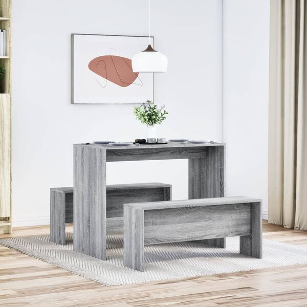 vidaXL 3 Piece Dining Table and Bench set Grey Sonoma Engineered Wood