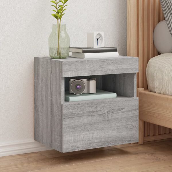 vidaXL TV Wall Cabinet with LED Lights Grey Sonoma 40x30x40 cm