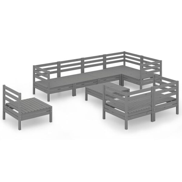 vidaXL 9 Piece Garden Lounge Set Solid Wood Pine Grey