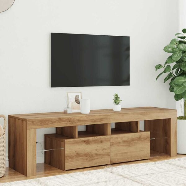 vidaXL TV Cabinet with LED Lights Artisan Oak 140x36.5x40 cm Engineered Wood
