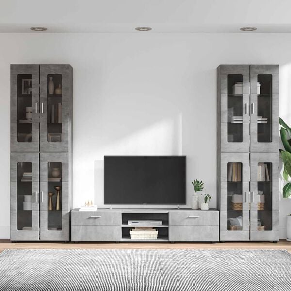 vidaXL TV Cabinet Set with Drawer Concrete Grey Engineered Wood