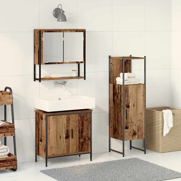vidaXL Bathroom Furniture Set with Shelf 3 pcs Brown Engineered wood