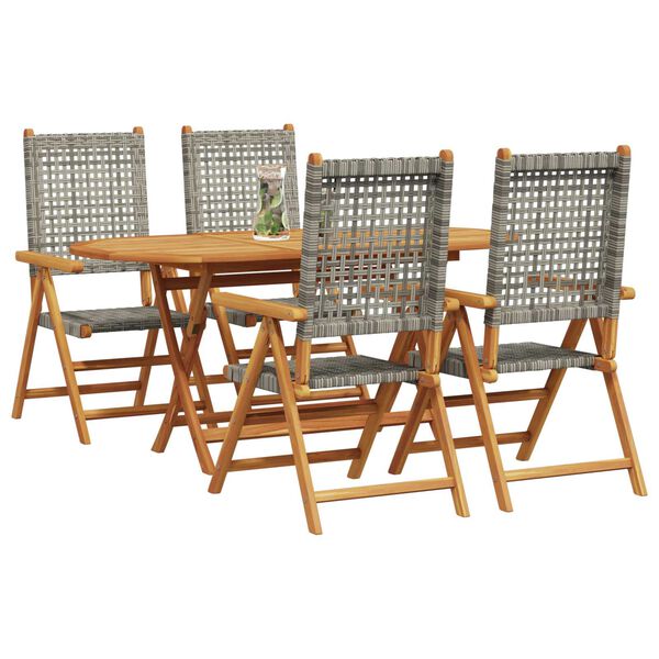 vidaXL Garden Dining Set 5 pcs Grey Solid acacia wood and poly rattan