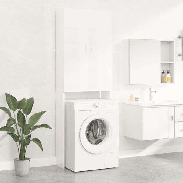 vidaXL Washing Machine Cabinet High Gloss White 64x25.5x190 cm