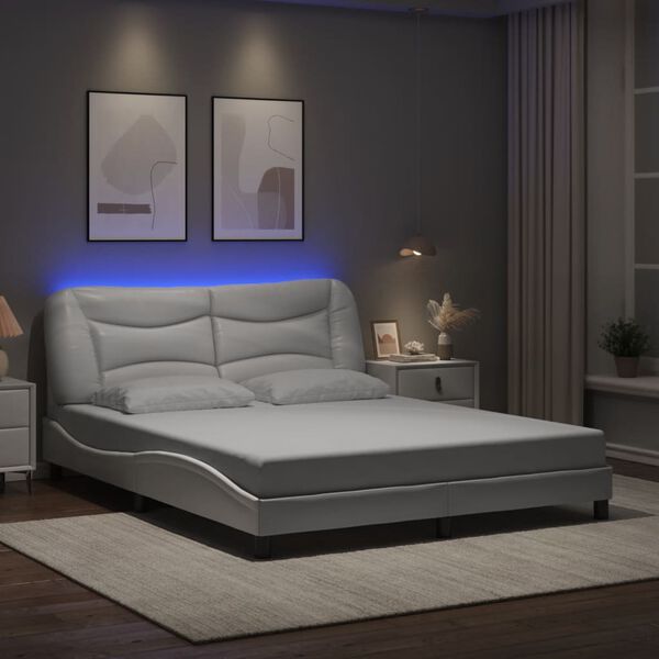 vidaXL Bed Frame with LED without Mattress "Hvar" White 160x200 cm