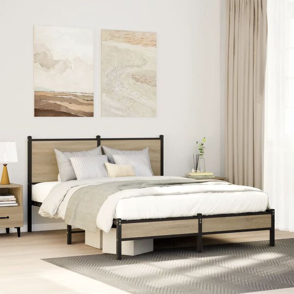 vidaXL Metal Bed Frame without Mattress Sonoma Oak 137x190 cm