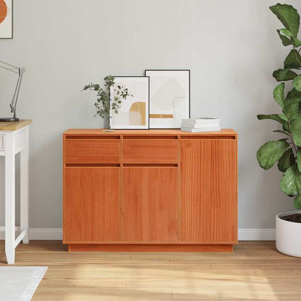 vidaXL Sideboard Wax Brown 110 x 34 x 75 cm Solid Pine Wood