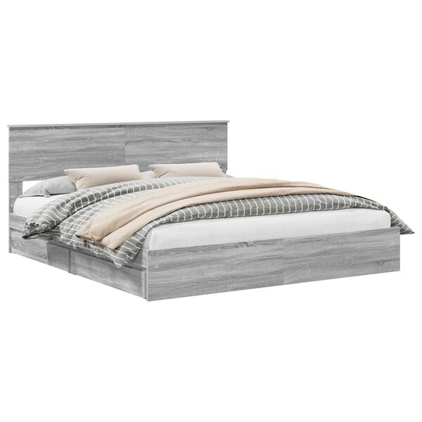 vidaXL Storage Bed Grey Sonoma 200 x 200 cm Engineered Wood