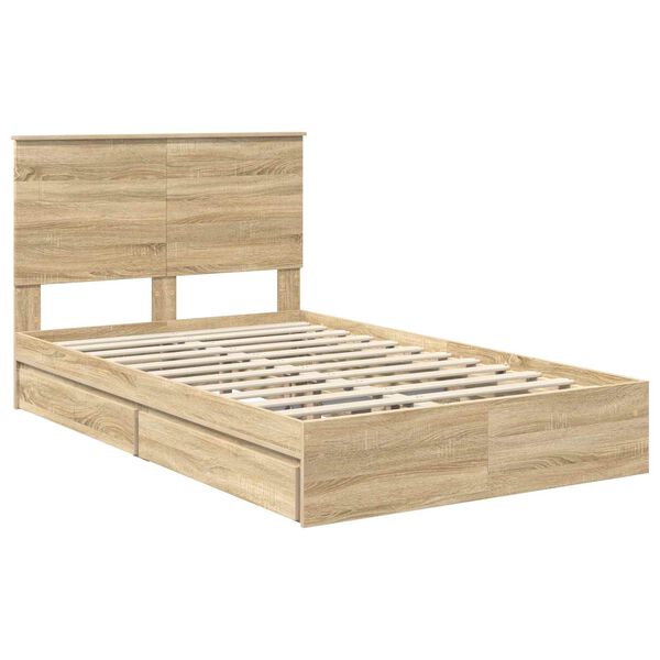 vidaXL Storage Bed with Drawer Sonoma Oak 135 x 190 cm Engineered Wood