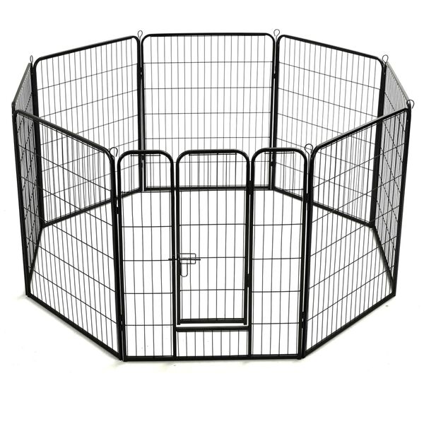 vidaXL Dog Playpen 8 Panels Steel 80x100 cm Black