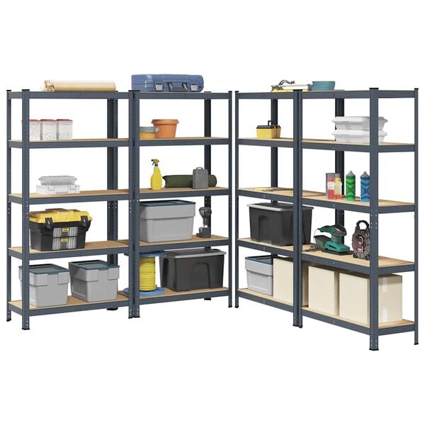 vidaXL 5-Layer Storage Shelves 4 pcs Anthracite Steel&Engineered Wood