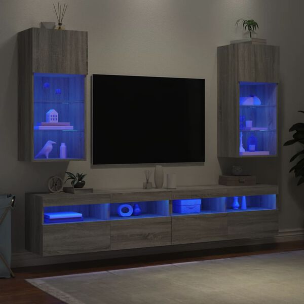 vidaXL TV Cabinets with LED Lights 2 pcs Grey Sonoma 40.5x30x90 cm