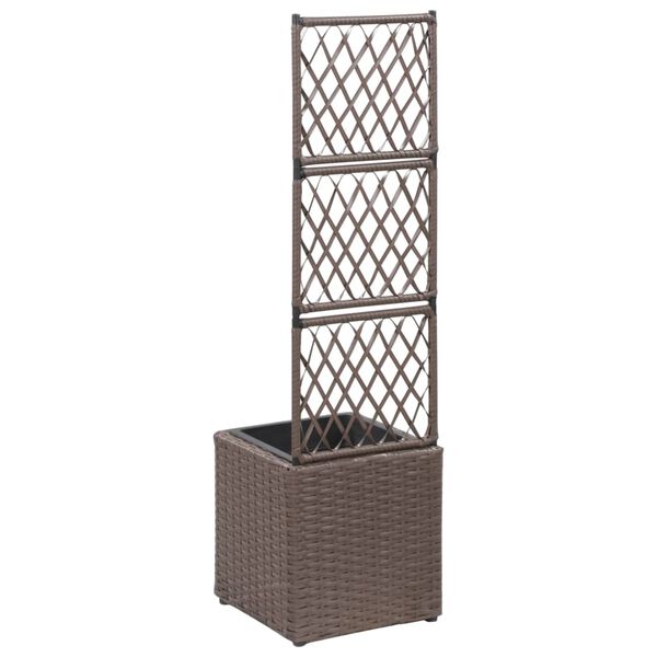 vidaXL Trellis Raised Bed with 1 Pot 30x30x107 cm Poly Rattan Brown