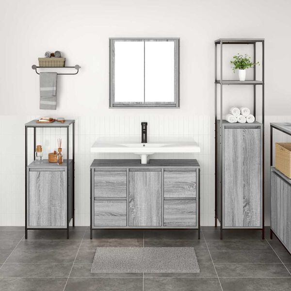 vidaXL Bathroom Furniture Set with Drawer 3 pcs Grey sonoma and Black