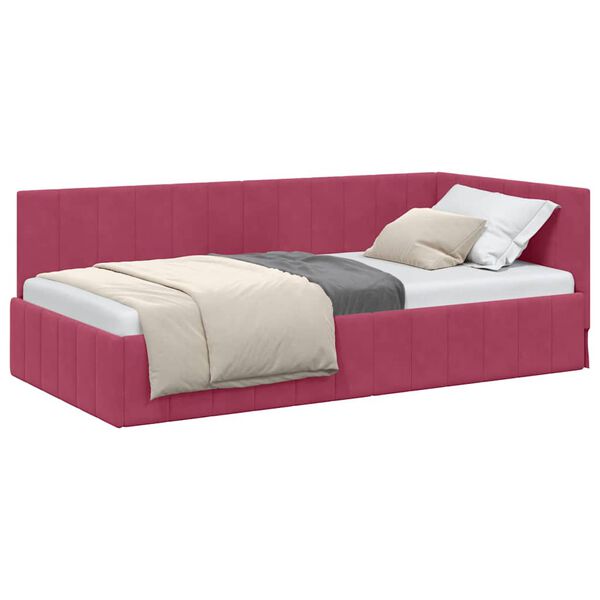 vidaXL Corner Bed Frame with Headboard Wine Red 90 cm x 190 cm Velvet