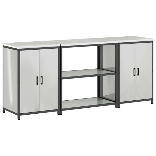 vidaXL Kitchen Storage Set with Shelf with Storage 3 pcs Silver Steel