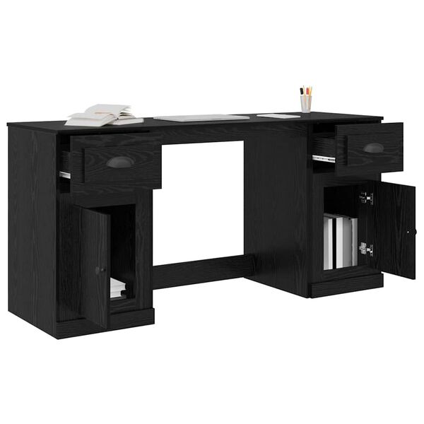 vidaXL Desk with Cabinet Black Oak 154.5 x 50 x 75 cm Engineered Wood
