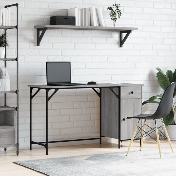 vidaXL Computer Desk Grey Sonoma 131x48x75 cm Engineered Wood